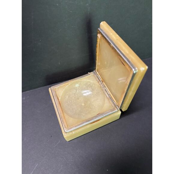 Vintage Alabaster Powder Box Vanity Item Blue Floral Stone Trinket Ring Box - Picture 3 of 9